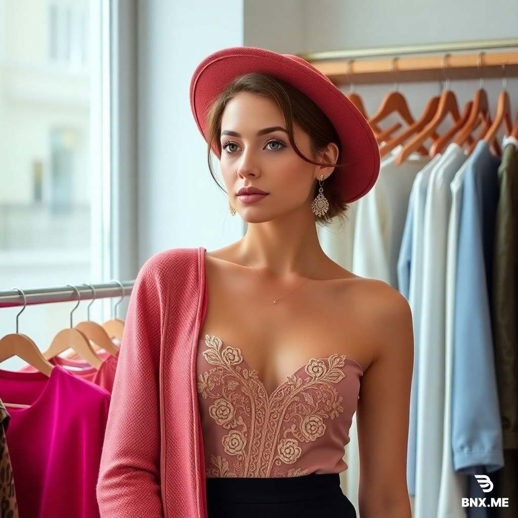 Make a photo for clothes shop. Which will be suitable for Facebook profile picture. It should be elegant, simple, beautiful. With beautiful colours. It should be very effective for Facebook profile picture . Do not write any words on the photo. If you use a model make her look like a Georgian