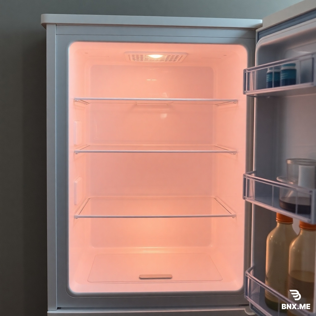 empty fridge light open