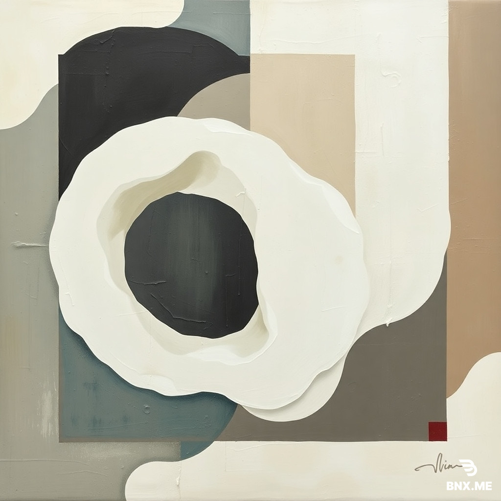 Abstract expressionist composition representing silence and latent emotion, fluid organic forms merging with soft geometric voids, palette of ivory, muted teal, warm grey, and a single accent of deep crimson, textured surfaces like aged fresco and smooth silk, no figurative elements, museum quality, 2048x2048