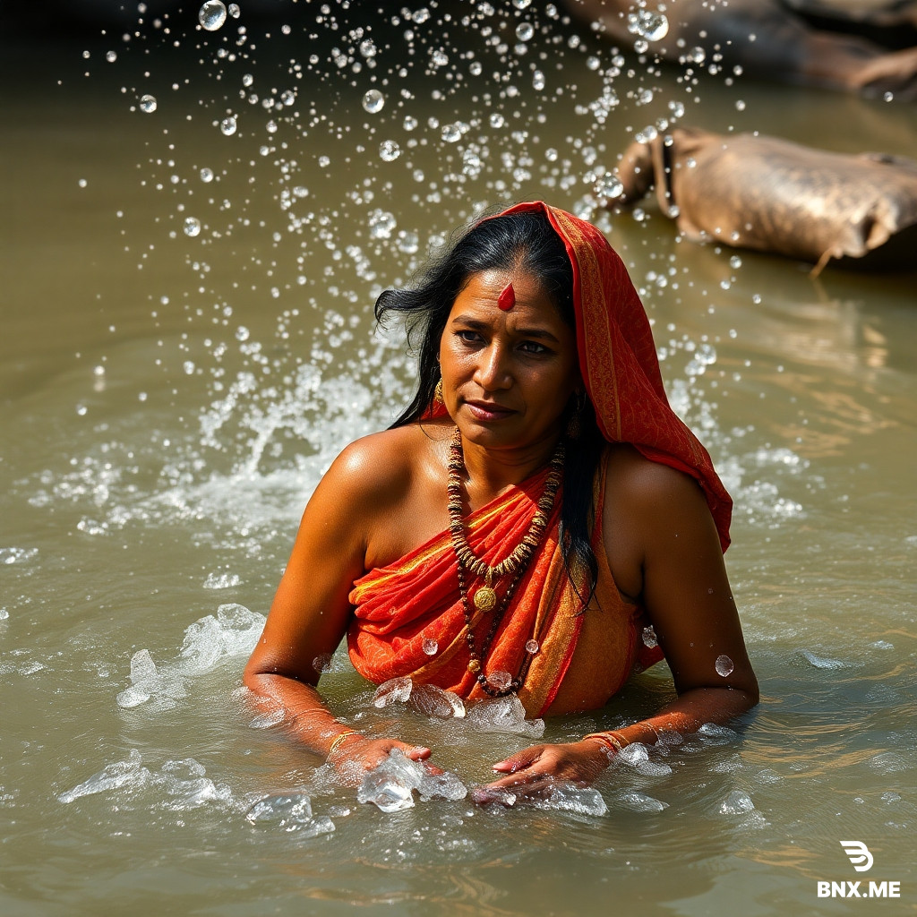 A 19 old indian women bathing