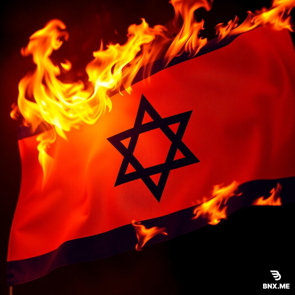 A picture of the Israeli flag burning more fire