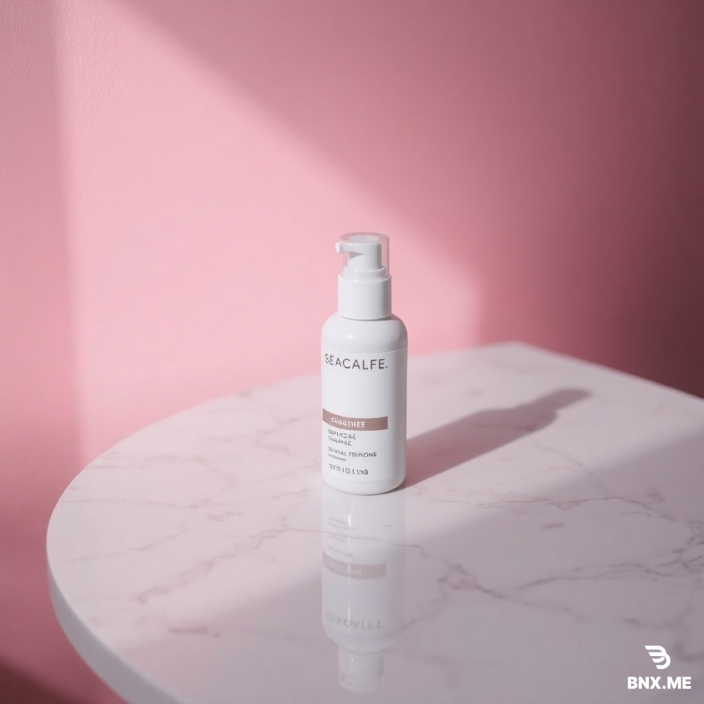 /imagine prompt: skincare product on marble table, soft pink light, Instagram style,俯拍 --ar 3:4 --style raw