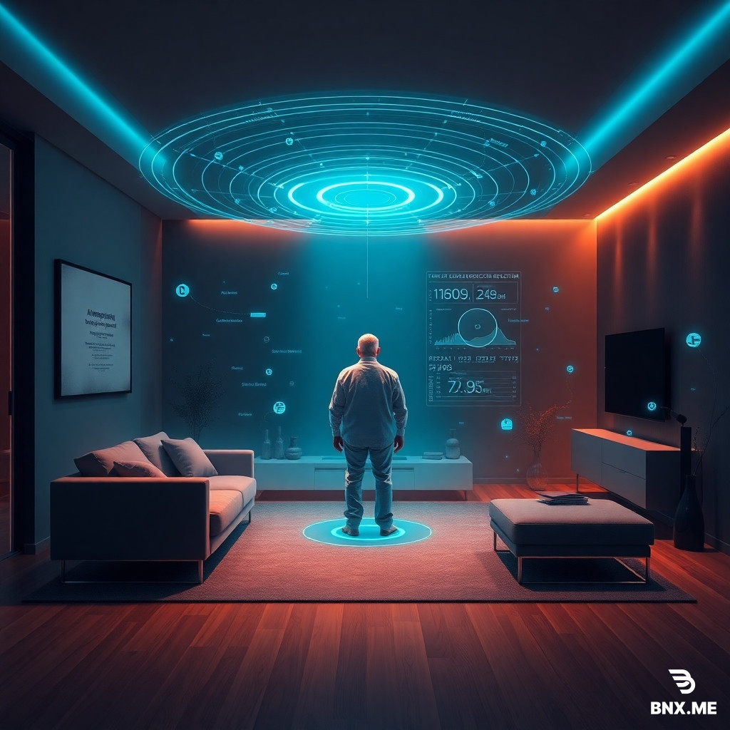import asyncio from goblin import generate  async def main():     prompt = """A futuristic and minimalist concept art of an intelligent fall detection system for elderly care, set in a modern smart home interior. The scene shows an elderly person standing safely in a living room, surrounded by abstract glowing holographic radar waves, floating sensor nodes, and digital data streams. No cameras are visible, only discreet IoT sensors embedded in the walls and furniture. A transparent holographic interface displays real-time health metrics, fall risk indicators, and a family notification system. The color palette is sleek dark blue, cyan, and warm amber, with neon light trails and particle effects representing AI neural network analysis. Ultra-modern, clean, abstract composition with technological elegance, 8k resolution, cinematic lighting, high detail, concept art style, sharp focus, futuristic smart home atmosphere."""      await generate(prompt, output="fall_detection_system.png", model="flux", quality="ultra", width=1024, height=768)  asyncio.run(main())
