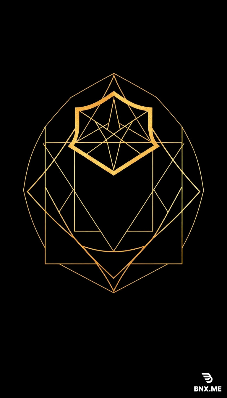 Premium geometric luxury wall art, elegant minimalist composition, intricate sacred geometry patterns with interlocking golden lines and shapes on deep matte black background, subtle metallic gold foil effect, Art Deco and modern fusion, high contrast, sophisticated luxury aesthetic, perfect composition for 18x24 inch vertical poster, clean negative space, museum quality fine art print, dramatic lighting with soft gold highlights --ar 3:4 --stylize 250 --v 6