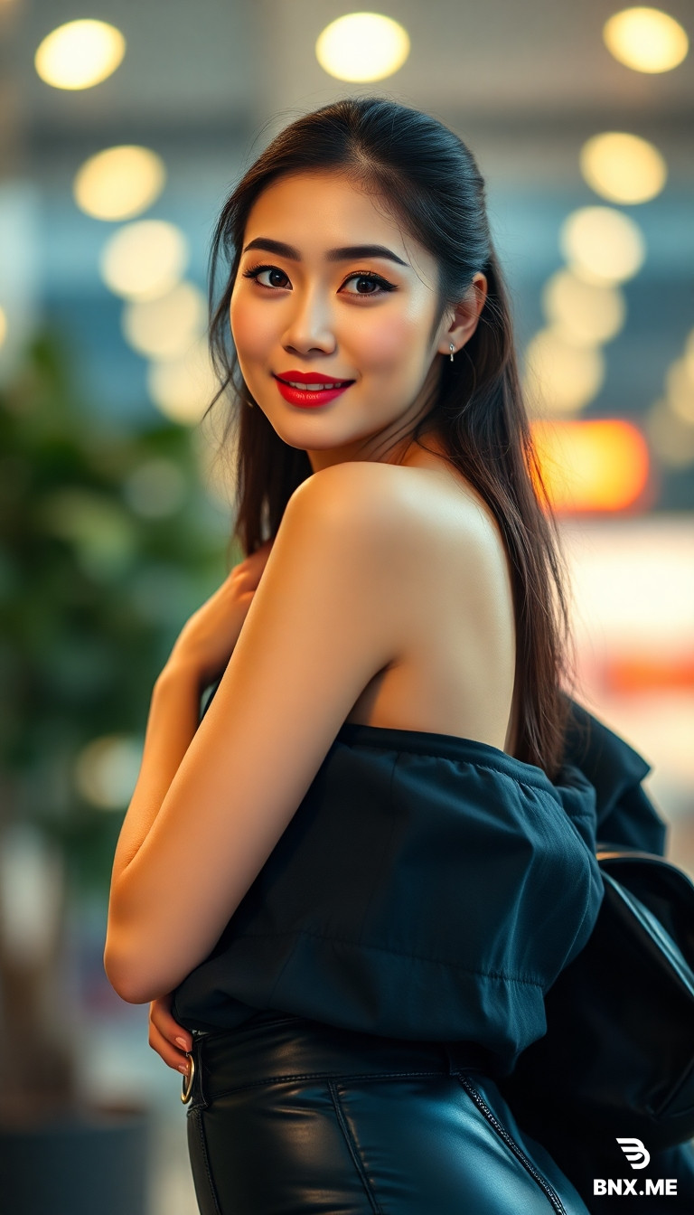 Full body shot, 9:16 aspect ratio. Cinematic lighting, photorealistic, 8k resolution, trendy fashion outfit, soft bokeh background.A stunning 23-year-old Chinese woman, 180cm tall, playful and energetic expression, vivid and lively eyes. Extremely exquisite facial features with high-end detailed makeup. Hourglass figure, D-cup, tiny waist, round and firm perky buttocks. Long legs that are toned yet fleshy (thigh-gap and healthy muscle), smooth skin.in 9:16 aspect ratio.