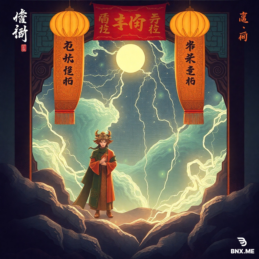 一个白色头发，在头顶上方长着白色狐狸耳朵的女孩，双手靠在栏杆上，目光看向远处，背景是无数的高楼大厦