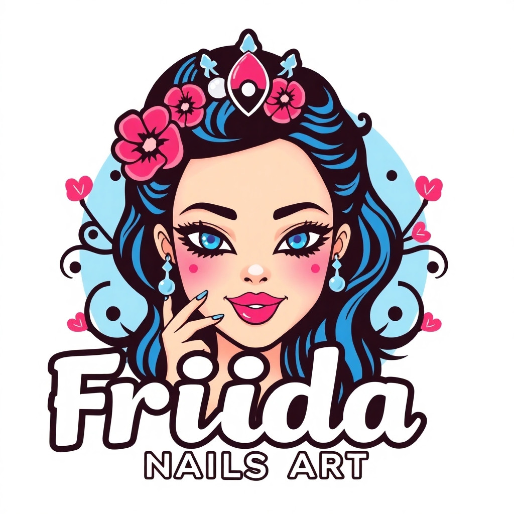 Genera un logo para “Frida nails art” azul