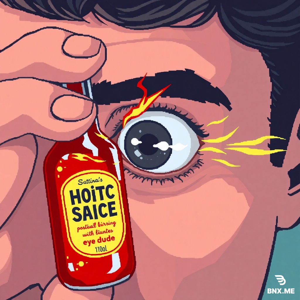 a bottle of hot sauce used as eye drops burning a man's eye ball