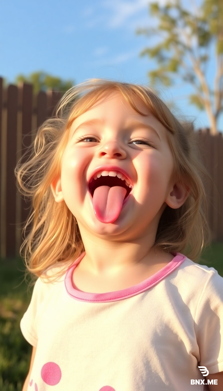 Toddler girl, tongue out