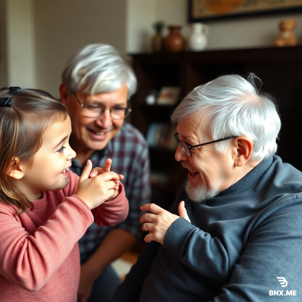 A deaf child being played with by his parents along with his grandparents