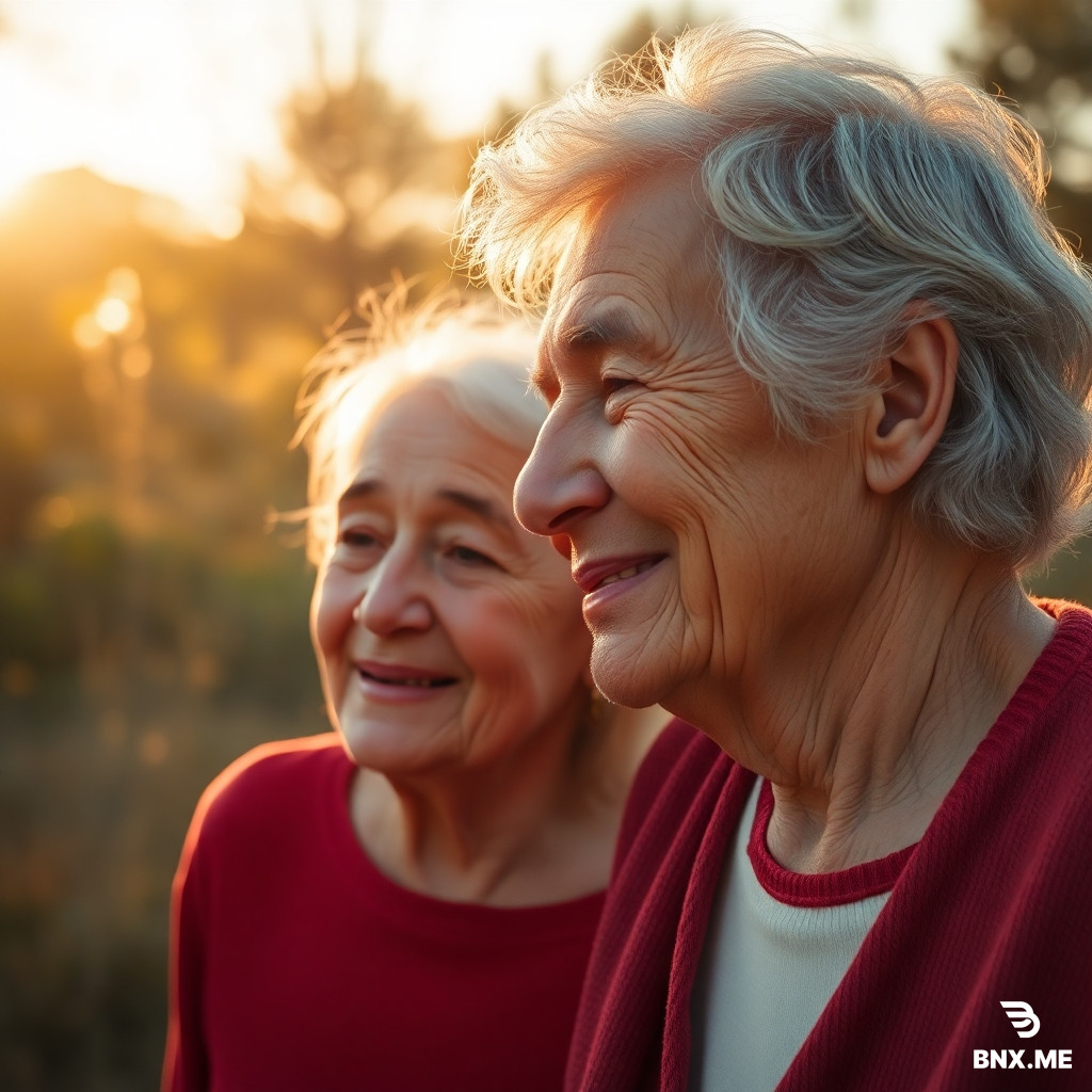 Warm, peaceful, active aging. Canon R5, 85mm lens, golden hour, high detail.