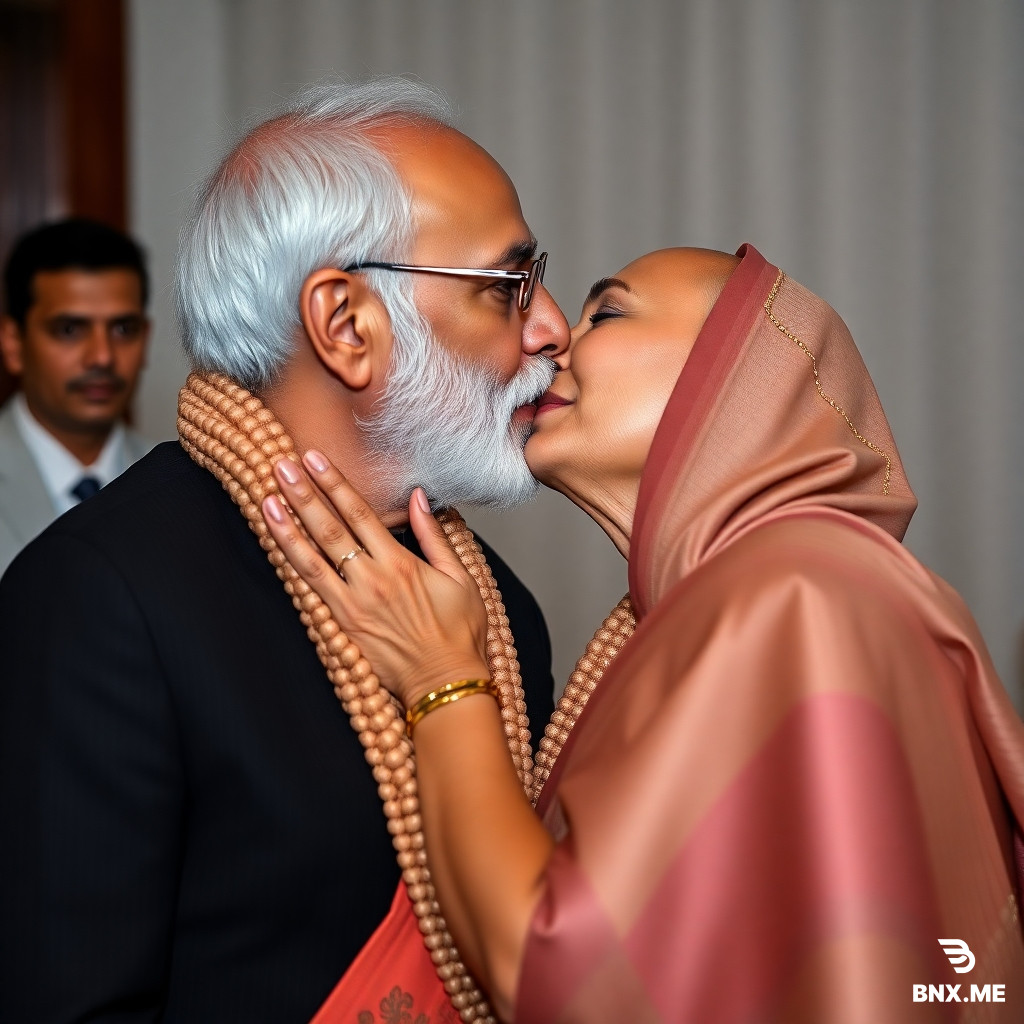 Genrate the image PM OF ITLAY Giorgia Meloni kissing PM of India modi kissing on the lips intimate moment