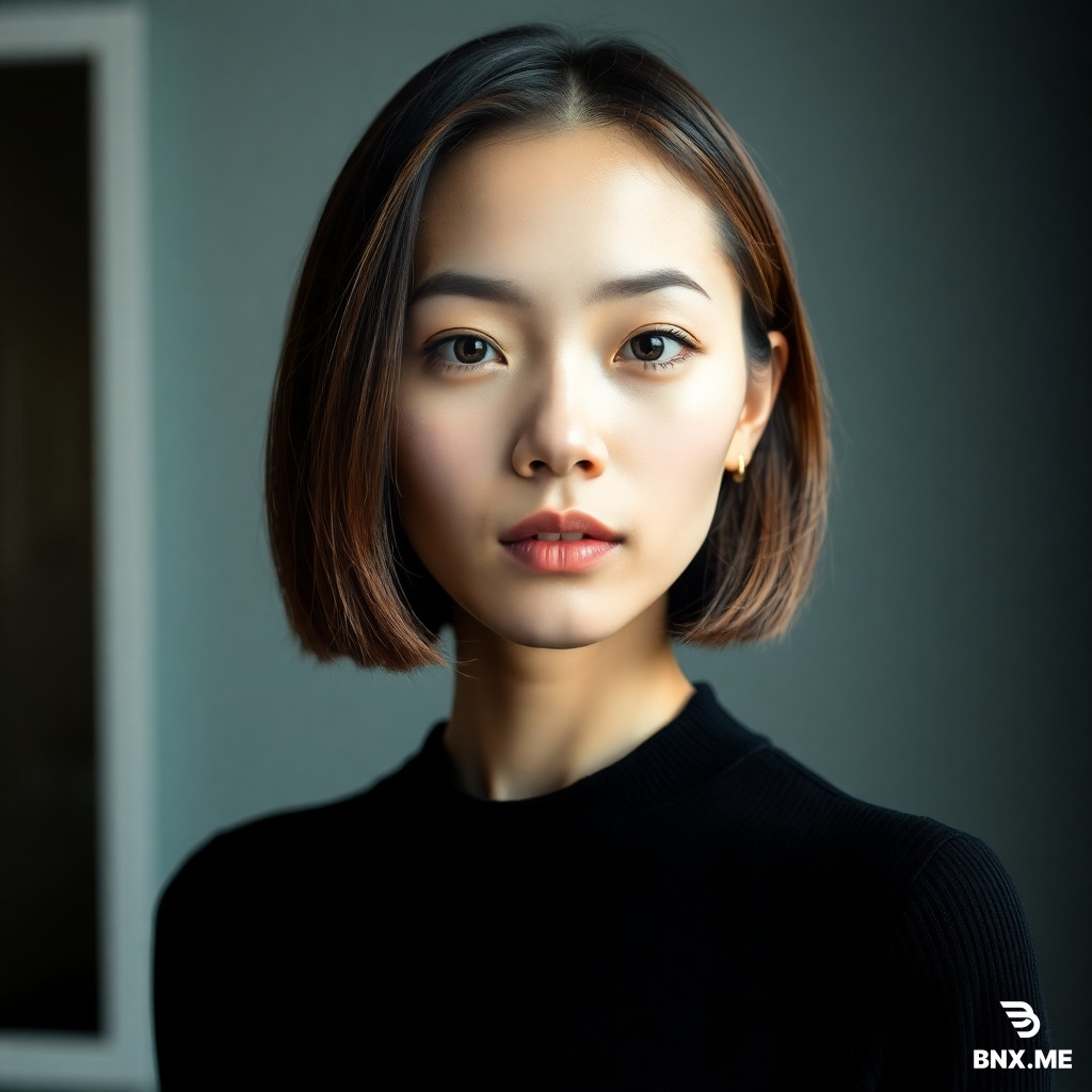 30 something  thin androgynous asian woman with bob haircut