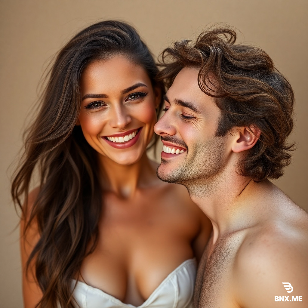 A woman nude and male smile