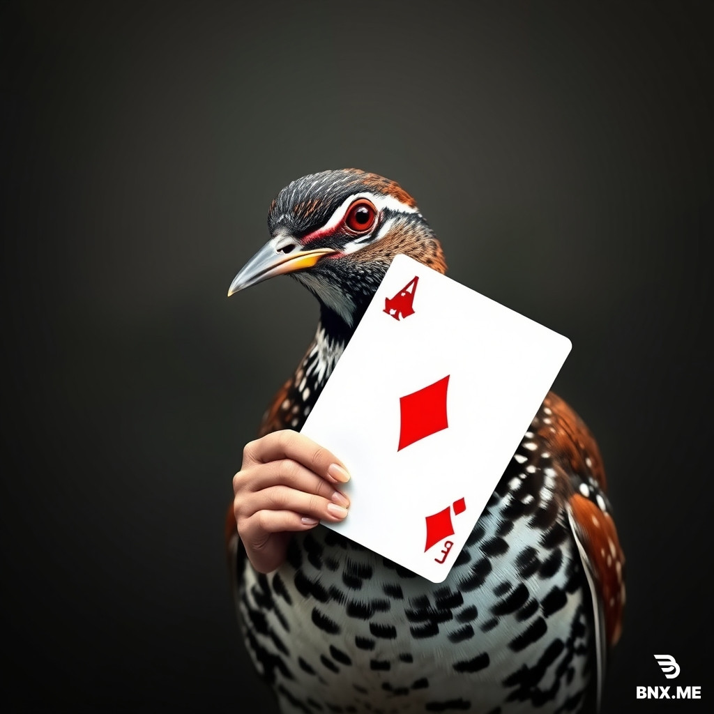 a partridge holding an ace of diamonds in its beak