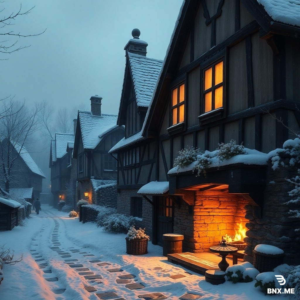 Medieval English village in deep winter, [Stories by the fireplaceу]