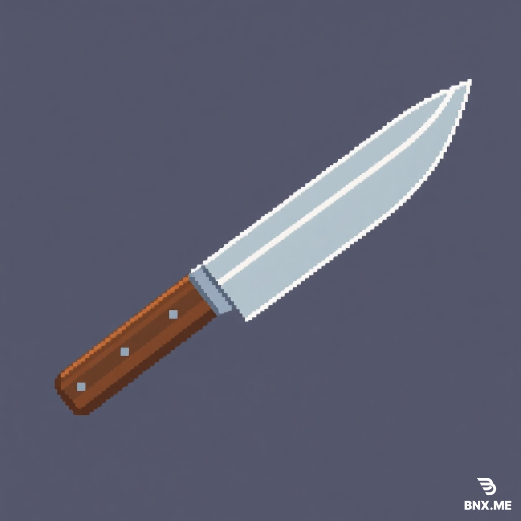 Combat Knife: *"8-bit NES pixel art, 16x16 pixels, a gray metal blade with a small brown wooden handle. Diagonal view pointing up-right. Palette: gray, brown, black. Transparent. Tiny triangle for the blade.