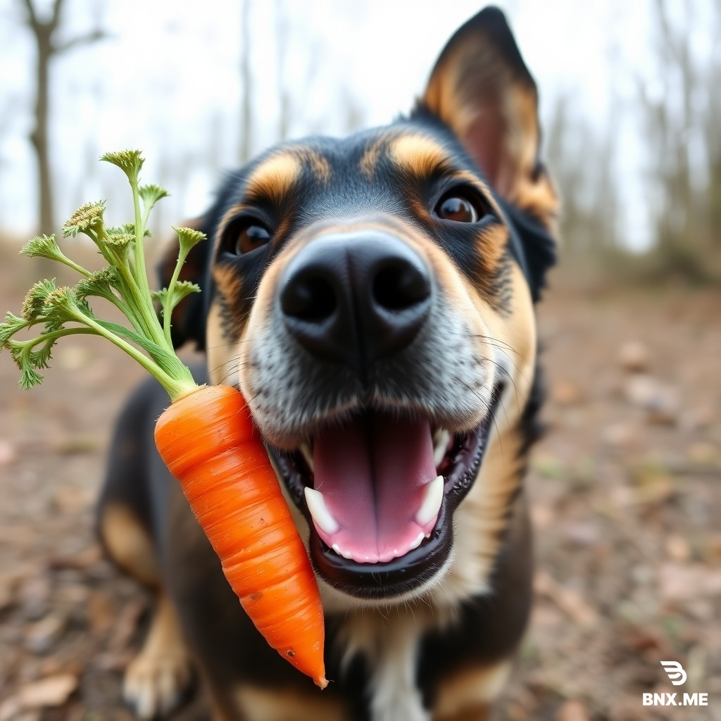 The Dog eats a carrot