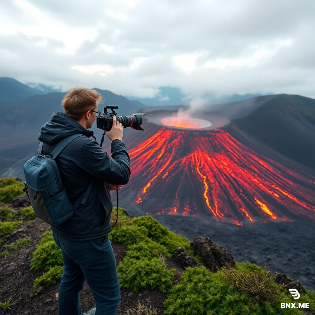 Reporter on a volcano
