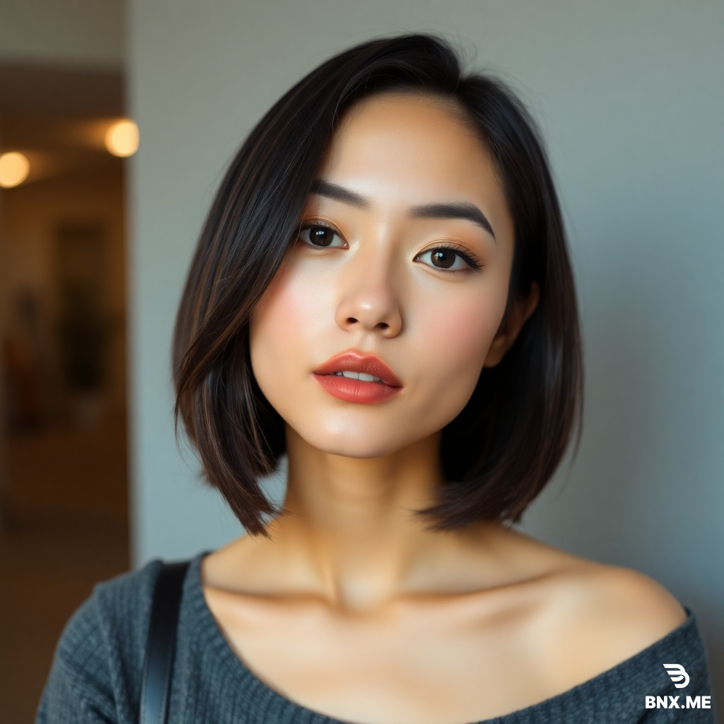 30 something  thin tall androgynous asian woman with bob haircut