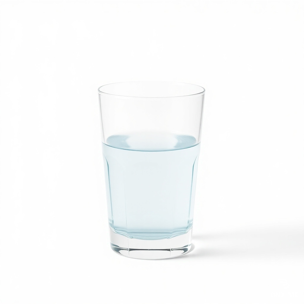 a glass of water  on a pristine white background