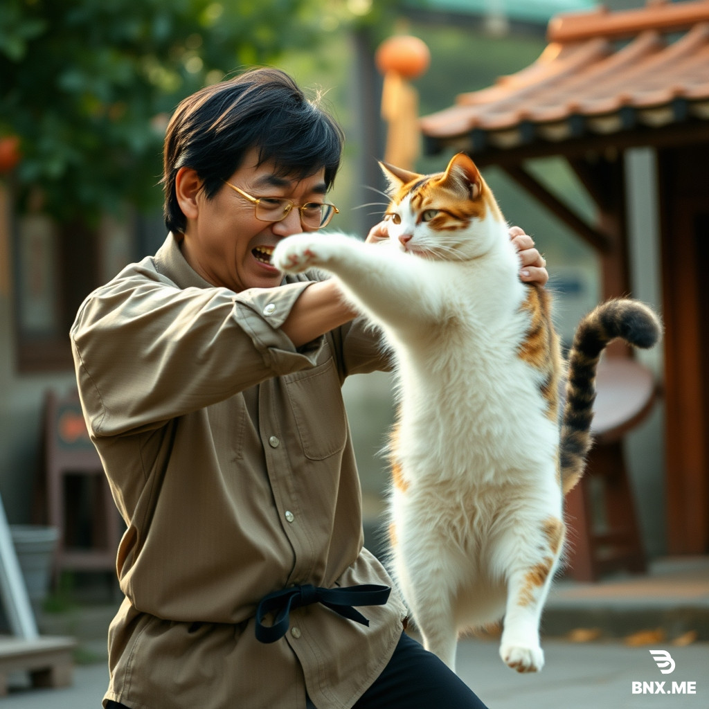 Jackie Chan fighting a cat