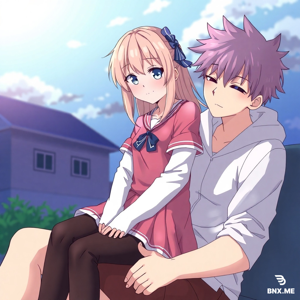 A n4ked anime girl sitting on a dude’s lap