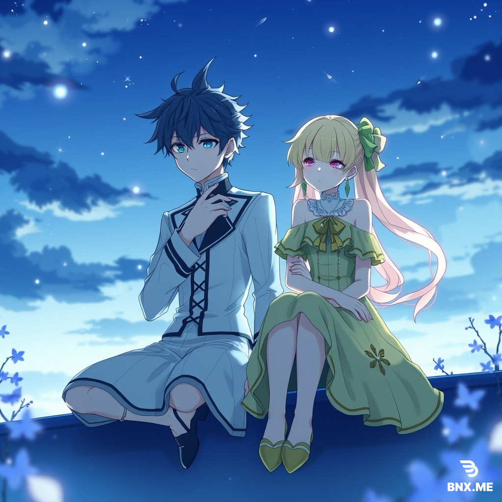 Двое из Re:Zero: парень с тёмными волосами в белой рубашке и девушка со светлыми волосами в светлом платье, прошедшие через ад и потерю, сидят на тёмном диване в мягком свете; он опустил голову, чёлка скрывает глаза, руки безвольно лежат на коленях, она чуть улыбается, но глаз тоже не видно, они рядом, но не касаются, атмосфера тишины и усталого покоя.