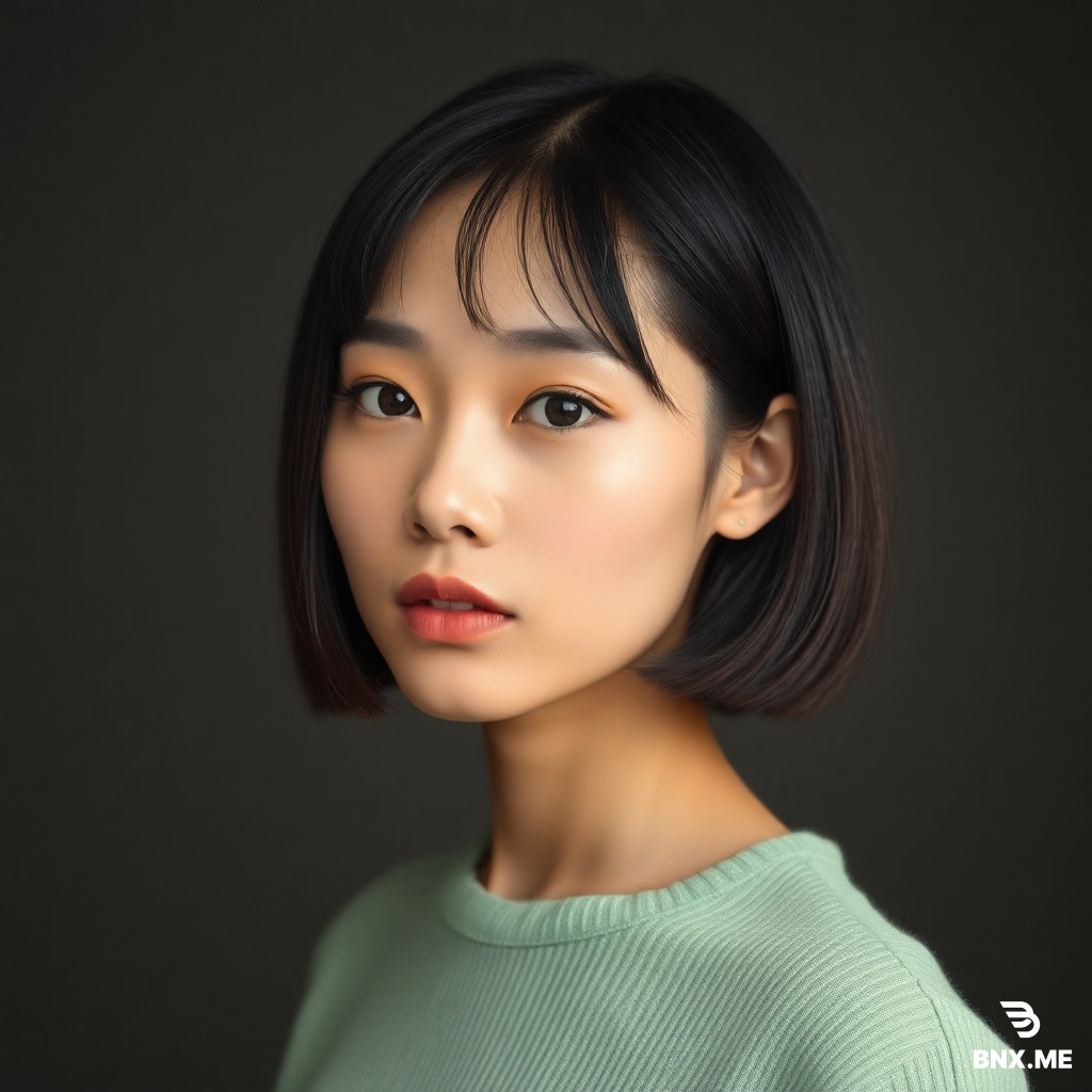 30 something  thin androgynous asian woman with bob haircut