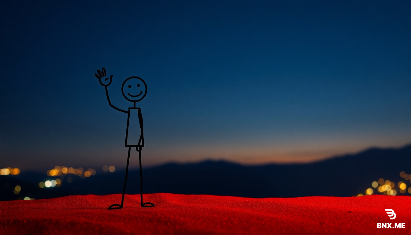 I want a stickman on the ledt waving whit 1 hand  and smiling