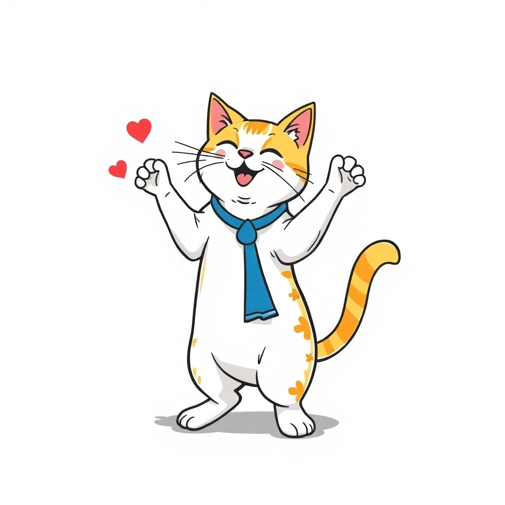 draw a dancing cat singig "اهلا انا هيرو"