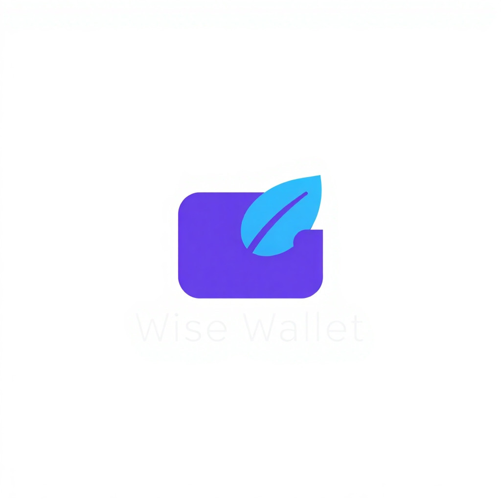 A simple flat logo for a finance app called Wise Wallet. A wallet shape combined with a leaf. Colors: purple (#A86CFE) and blue (#3B82F6). Transparent background. Minimalist style. No text. Clean and modern. No background box. Only the logo itself.