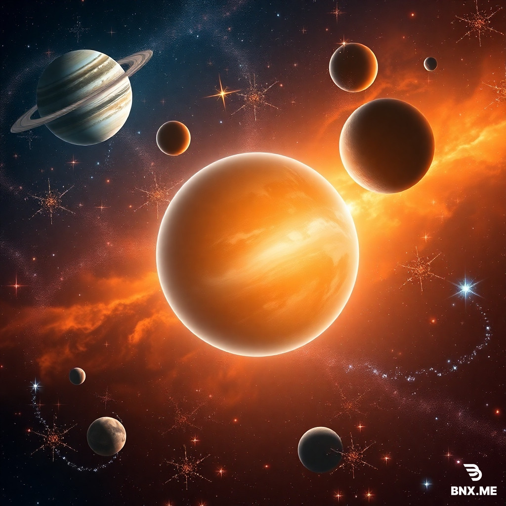 Generate an image featuring celestial bodies in the vastness of space. Include planets, stars, and galaxies to create a captivating cosmic scene.