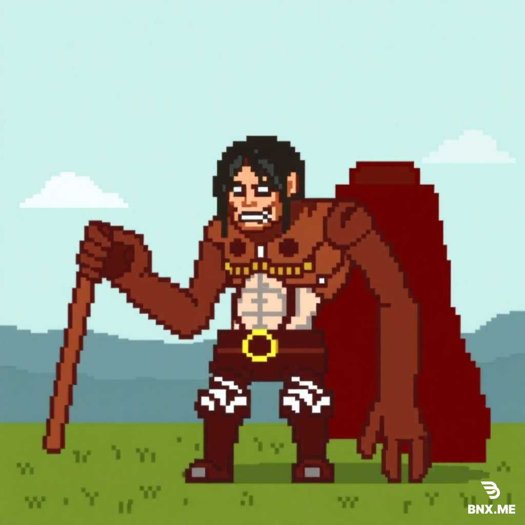 Necesito crear una plantilla de 35 x35 de hama beads sobre el titán de ataque de attack on titan y por favor que se parezca un poco a él, además tiene que aparecer el cuerpo entero