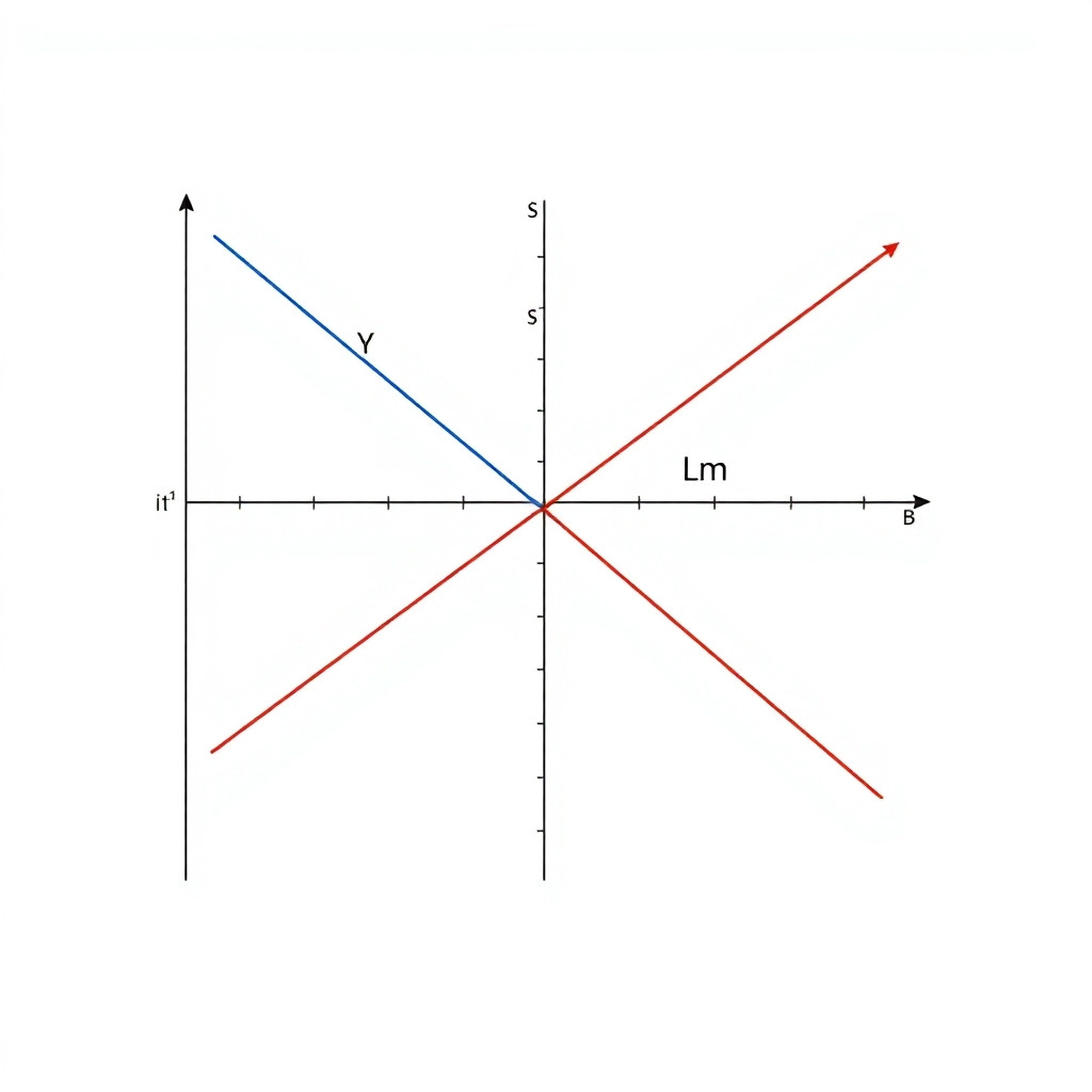 Create a clear economics diagram showing the IS-LM-BP model with a fiscal expansion policy effect.  Draw a standard 2D Cartesian coordinate system where: - X-axis: Output (Y / Renda) - Y-axis: Interest Rate (i / Taxa de Juros)  Draw three downward-sloping curves labeled "IS1" and "IS2" (shifted right), one upward-sloping curve labeled "LM", and one upward-sloping curve labeled "BP" (steeper than LM).  Show: - Initial equilibrium point E0 at intersection of IS1, LM, and BP - New equilibrium point E1 at intersection of IS2, LM, and BP (shifted right/up)  Add arrows showing: - Rightward shift of IS curve (expansionary fiscal policy) - Movement along LM and BP curves  Use clean professional style: black axes, colored curves (blue for IS, red for LM, green for BP), dashed lines for equilibrium coordinates. White background, academic style suitable for economics textbook. No grid, no watermark.  High resolution, 16:9 aspect ratio.