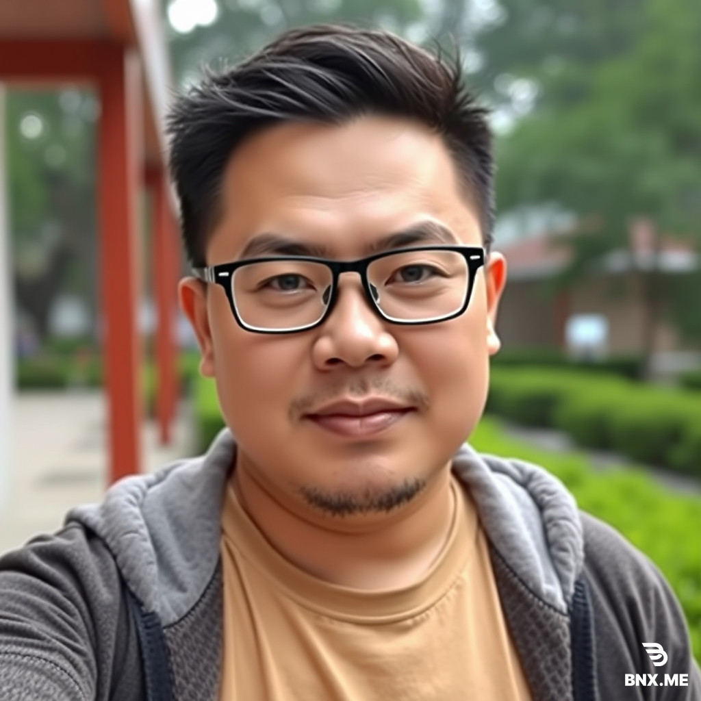 Asian chubby guy with glasses. 18 years old.