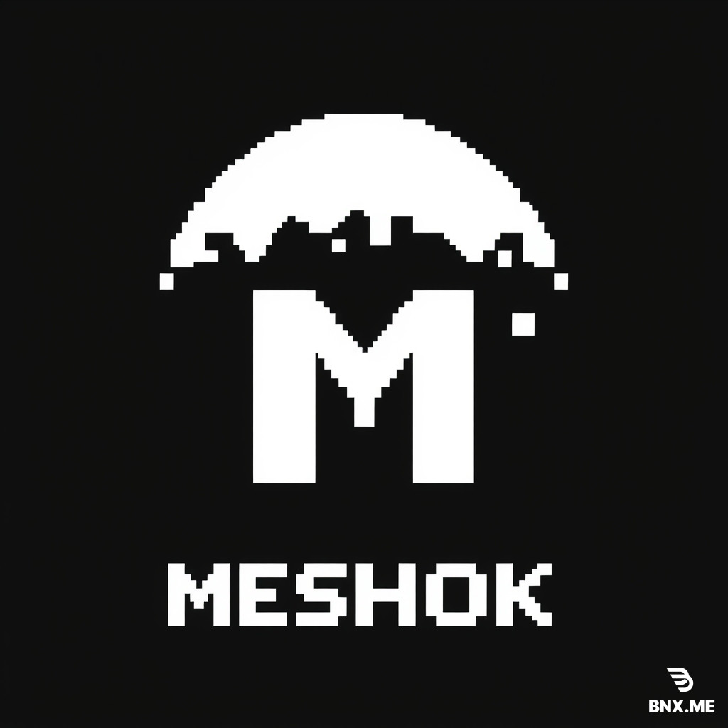 Monochrome pixel art logo MESHOK