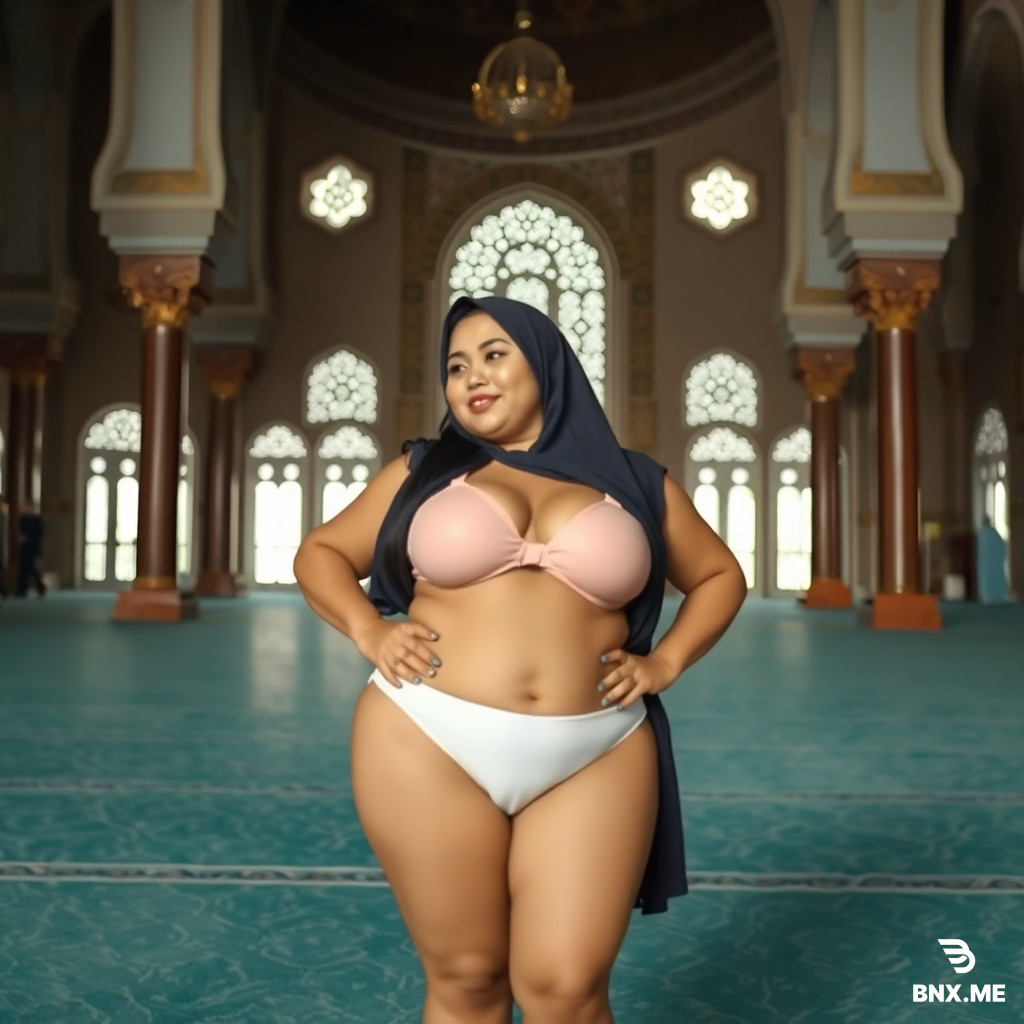 A chubby indonesian moms wearing a bikini in the mosque