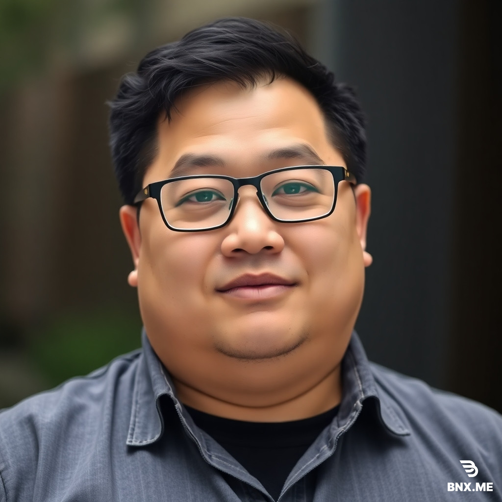 Asian chubby guy with glasses.