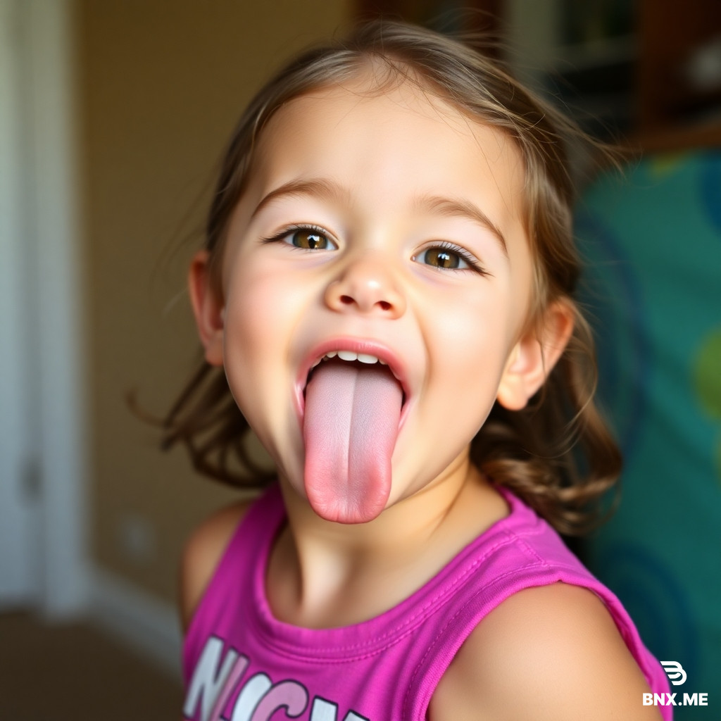 Toddler girl, tongue out
