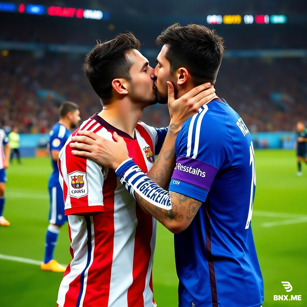 a pic of cristiano and messi kissing on the pitch in the world cup finale