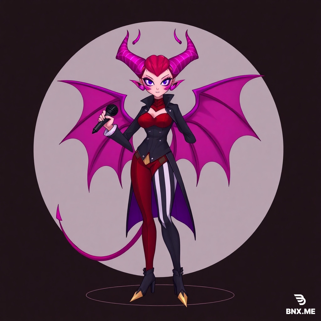 Got it! Here are short 2D-style BNX AI prompts for a female Hazbin Hotel OC:  ---  🎨 2D Prompts  1. "2D animated female demon, red corset dress, neon pink horns, confident smirk, theatrical pose, flat colors, bold outlines" 2. "2D female enforcer demon, black trench coat, purple glowing eyes, cold stare, sharp angular art style" 3. "2D female performer demon, black-white striped gown, teal neon glow, stage bow, cel-shaded" 4. "2D female overlord demon, elegant black suit, gold claws, sitting on throne, sinister smile, cartoon style"  ---  ⚡ Best Short Formula  "2D female demon" + [outfit] + [color] + [pose] + "bold outlines, flat colors"  Example: "2D female demon, vintage flapper dress, cyan feathers, holding mic, bold outlines, flat colors"