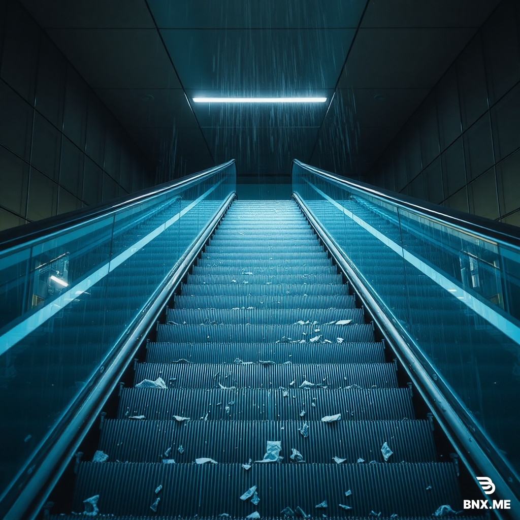 broken escalator after rain