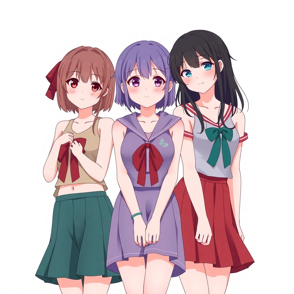 3 girls, not anime, without clothes