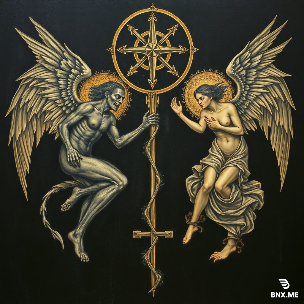 Edward Burne-Jones painting of scary demonic and angelic logos and symbols, obscure tones, high detailed