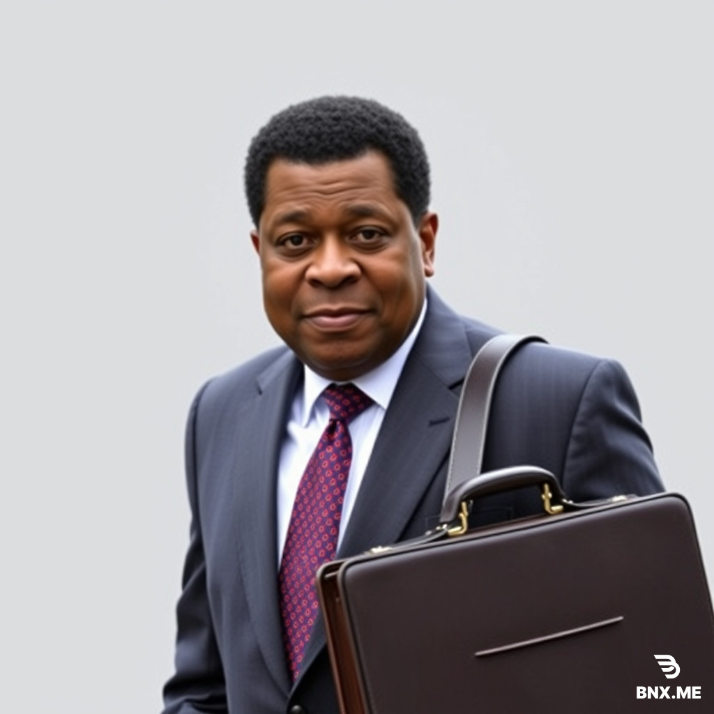 A small stocky black politician carrying a brief case