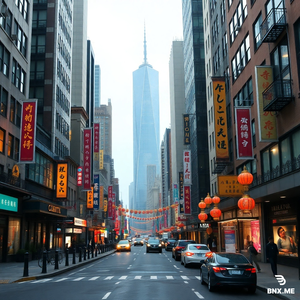 generate an image of newyork but all the banners from a chinese down town