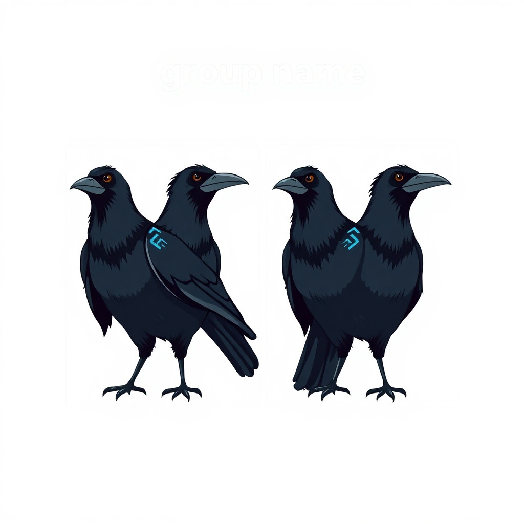Create an 2 identical on same page of crows with text above of the.group name. Also with one of the images create 5 small change for the viewer to spot the difference in cartoon form.