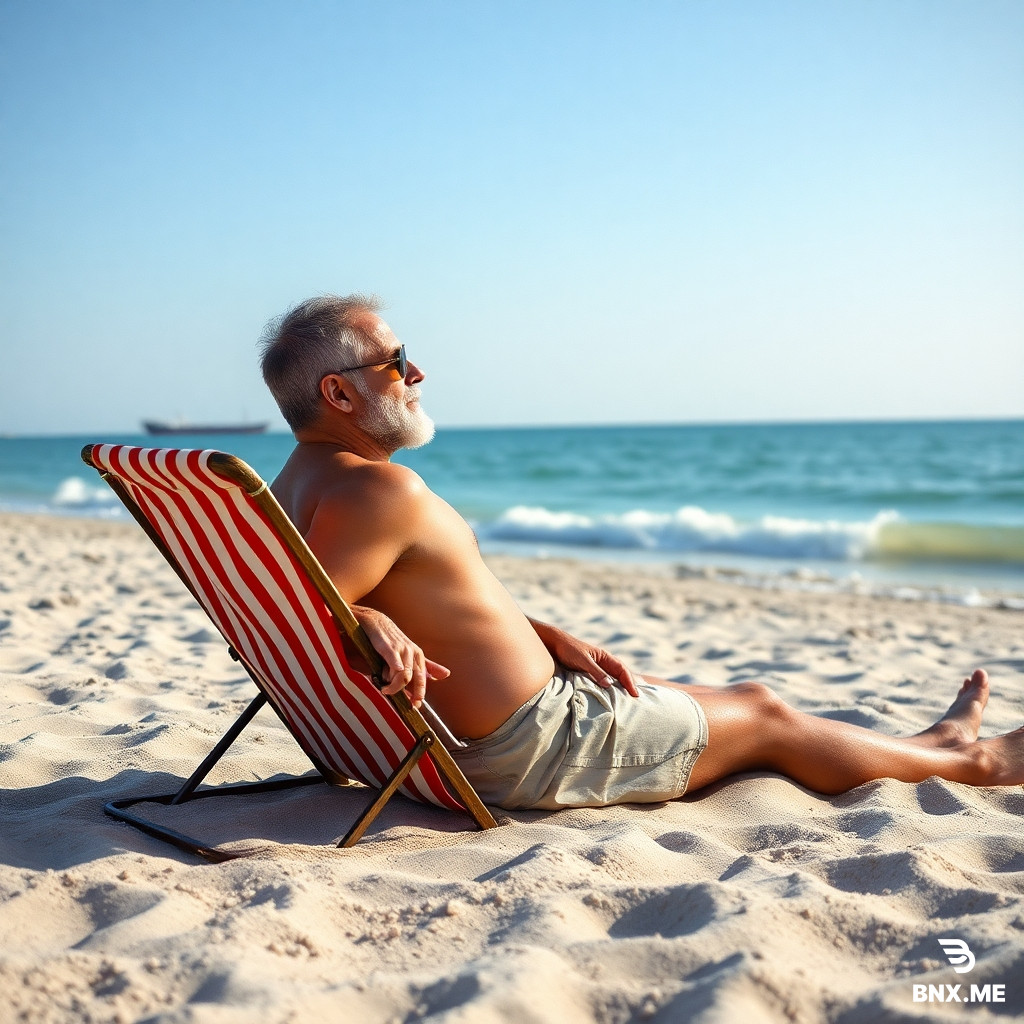 Un hombre relajado en la playa resolviendo un crusigrama americano o clásico.