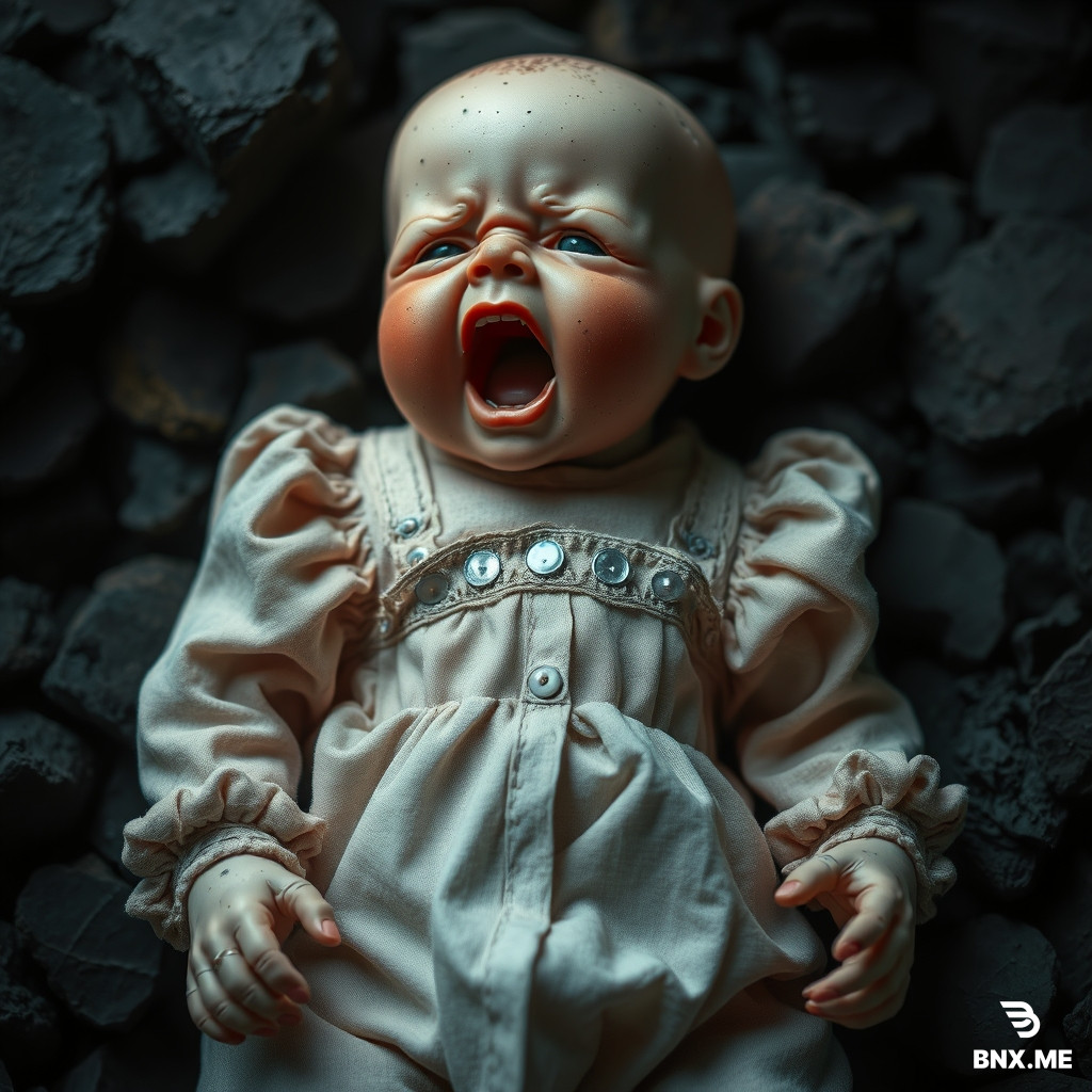 Baby doll made entierly of ashes screaming